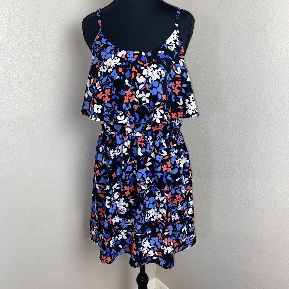 Elle Sun Dress Women's Medium Multicolor Floral Flowy Tiered Ruffle Springtime